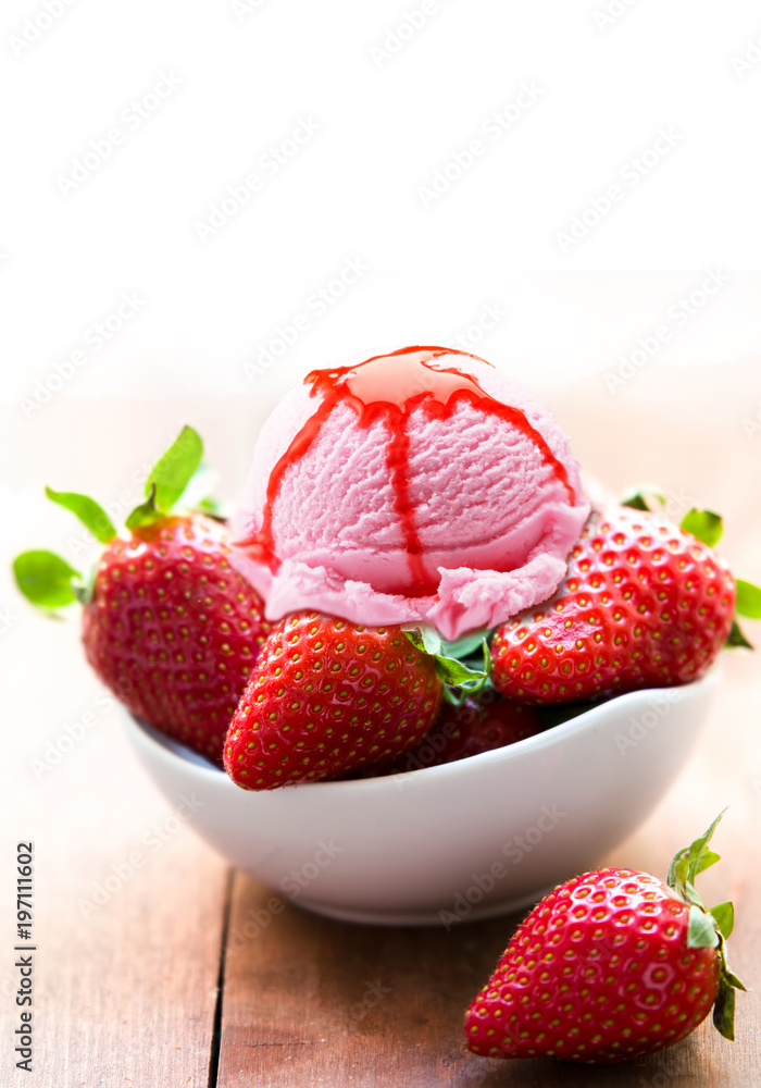 Strawberries and ice cream in a bowl Strawberries and ice cream in a bowl
