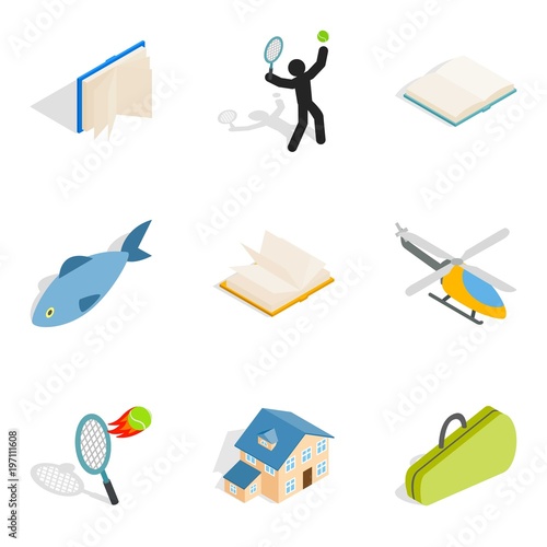 Business entertainment icons set, isometric style