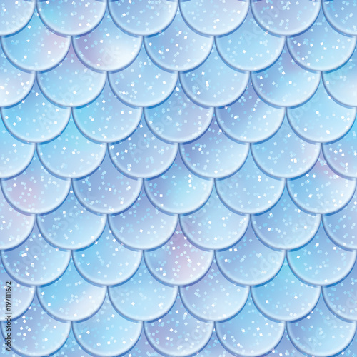 Glitter fish scales seamless pattern. Mermaid tail texture. Vector illustrtion