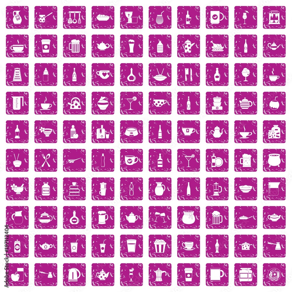 100 utensil icons set grunge pink 100 utensil icons set grunge pink