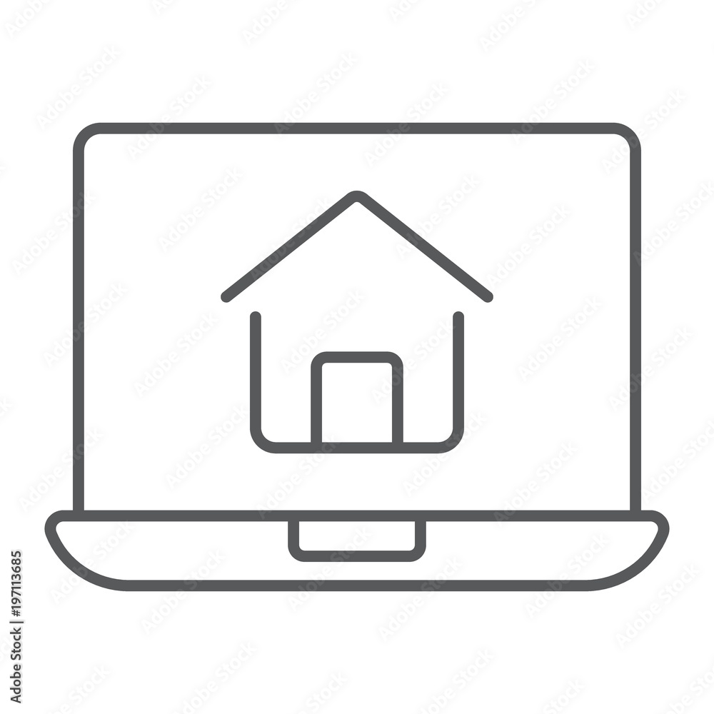 Online house shopping thin line icon, real estate and home, search sign vector graphics, a linear pattern on a white background, eps 10. Online house shopping thin line icon, real estate and home, search sign vector graphics, a linear pattern on a white background, eps 10.
