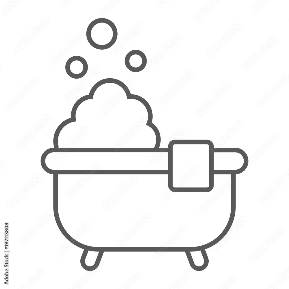 Bath thin line icon, Real estate and home, shower sign vector graphics, a linear pattern on a white background, eps 10. Bath thin line icon, Real estate and home, shower sign vector graphics, a linear pattern on a white background, eps 10.