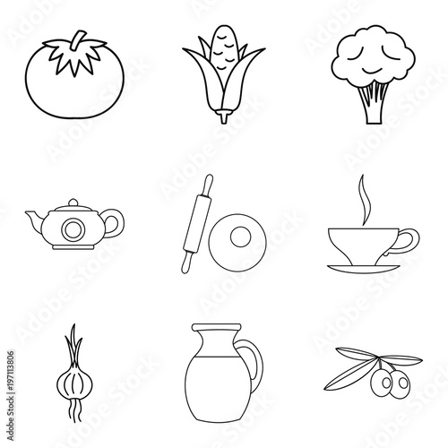 Basic vegan menu icons set, simple style
