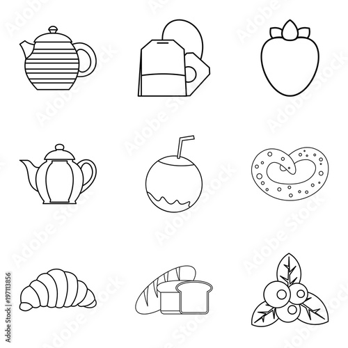 Vegan menu icons set, simple style