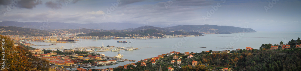 Panoramic view over the La Spezia marina in Liguria, Italy
