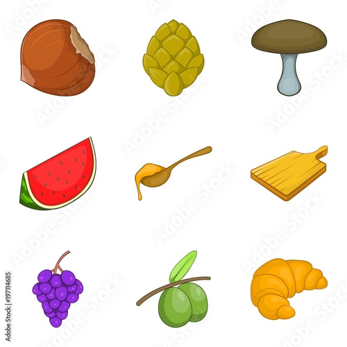 Vegetable diet icons set, cartoon style