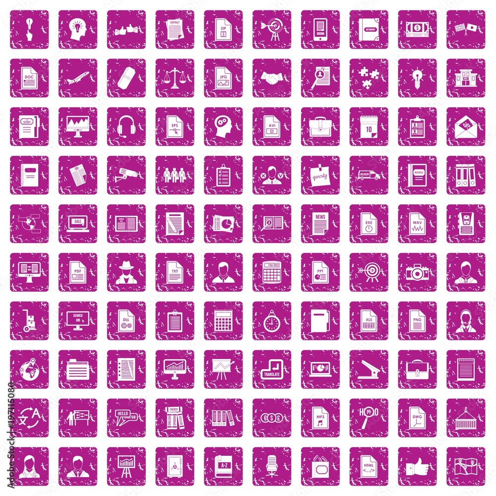 100 work paper icons set grunge pink 100 work paper icons set grunge pink