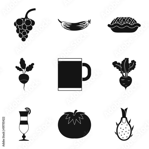 Vegan tavern icons set, simple style