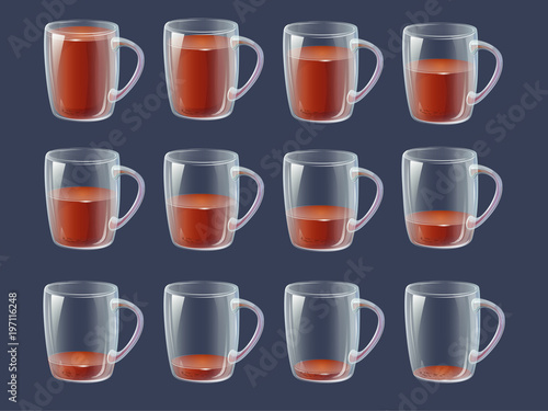 Sprite sheet animation drink - full, half full, empty clear glas