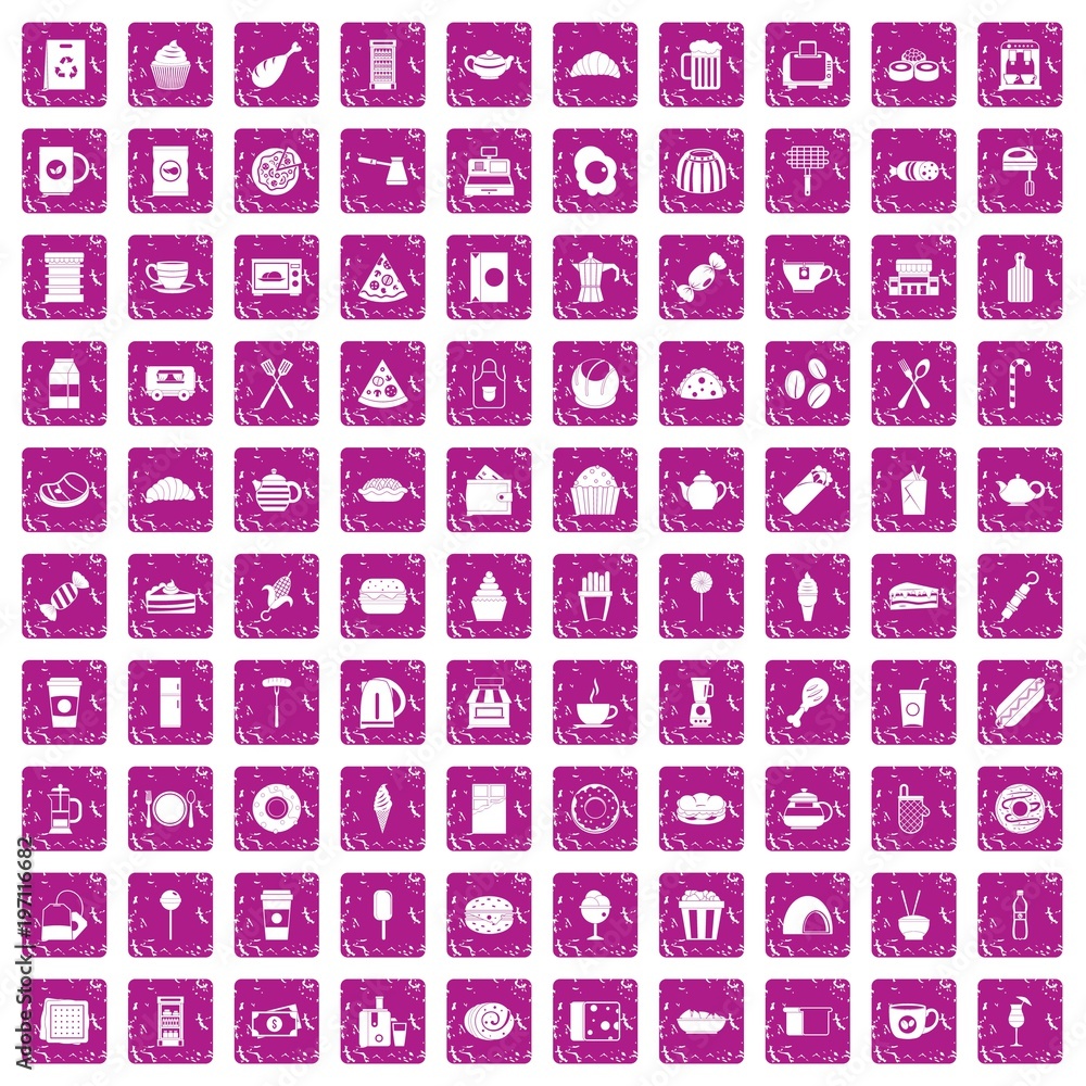100 cafe icons set grunge pink 100 cafe icons set grunge pink