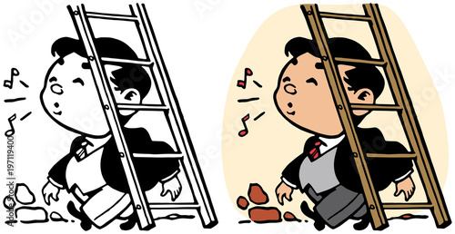 A man walks under a ladder despite the danger of bad luck.