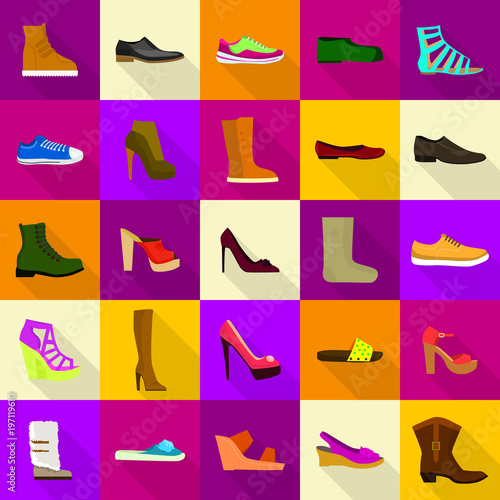 Footwear shoes icons set  flat style
