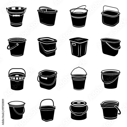 Bucket types container icons set, simple style