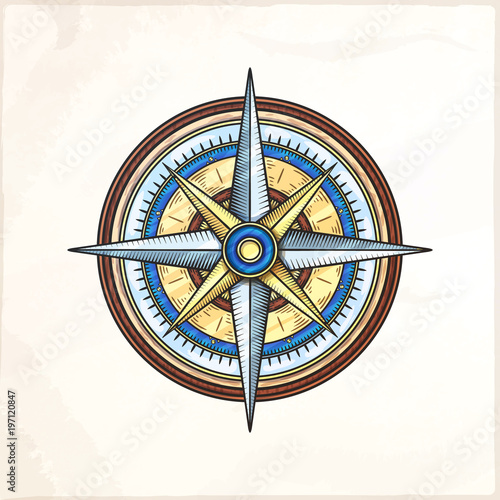 Cartoon vintage wind rose.