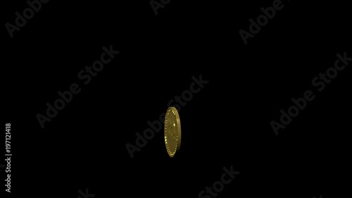 Isolated gold coin of digital crypto currency Bitcoin soars and falls spinning on a transparent background, 3d rendering, png format with alpha transparency channel