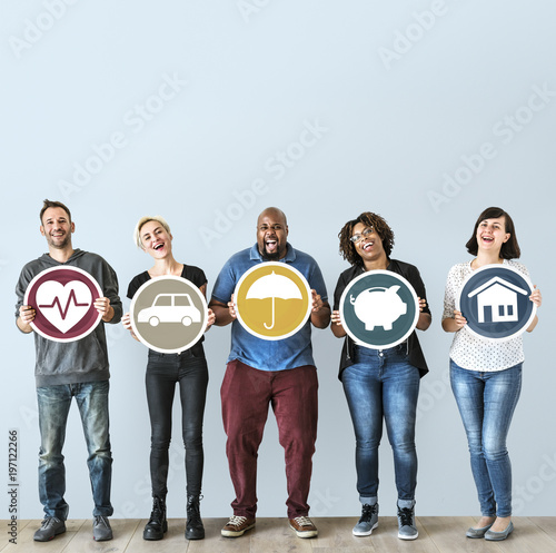 Diverse people with insurance protection plan photo