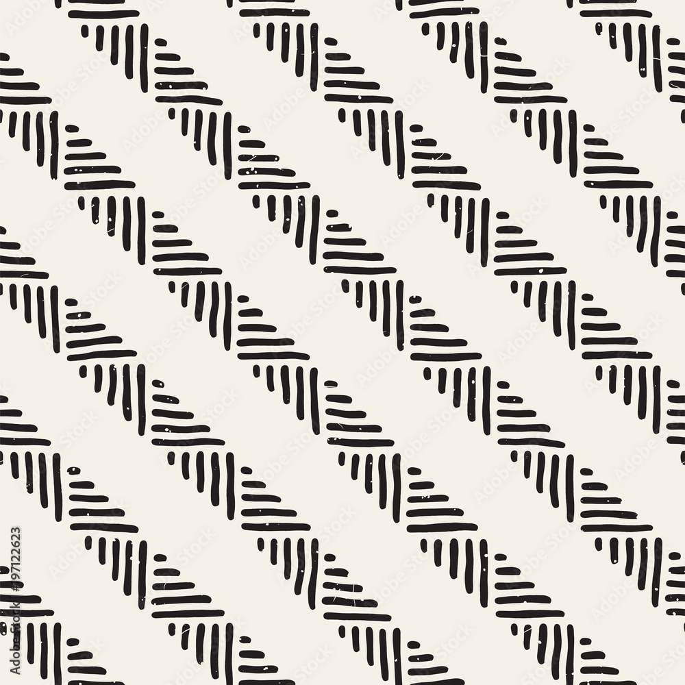 Seamless geometric lines pattern in black and white. Adstract hand drawn retro texture.