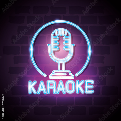 karaoke bar neon label vector illustration design