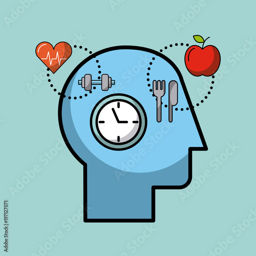 silhouette human head clock sport food medical vector illustration 