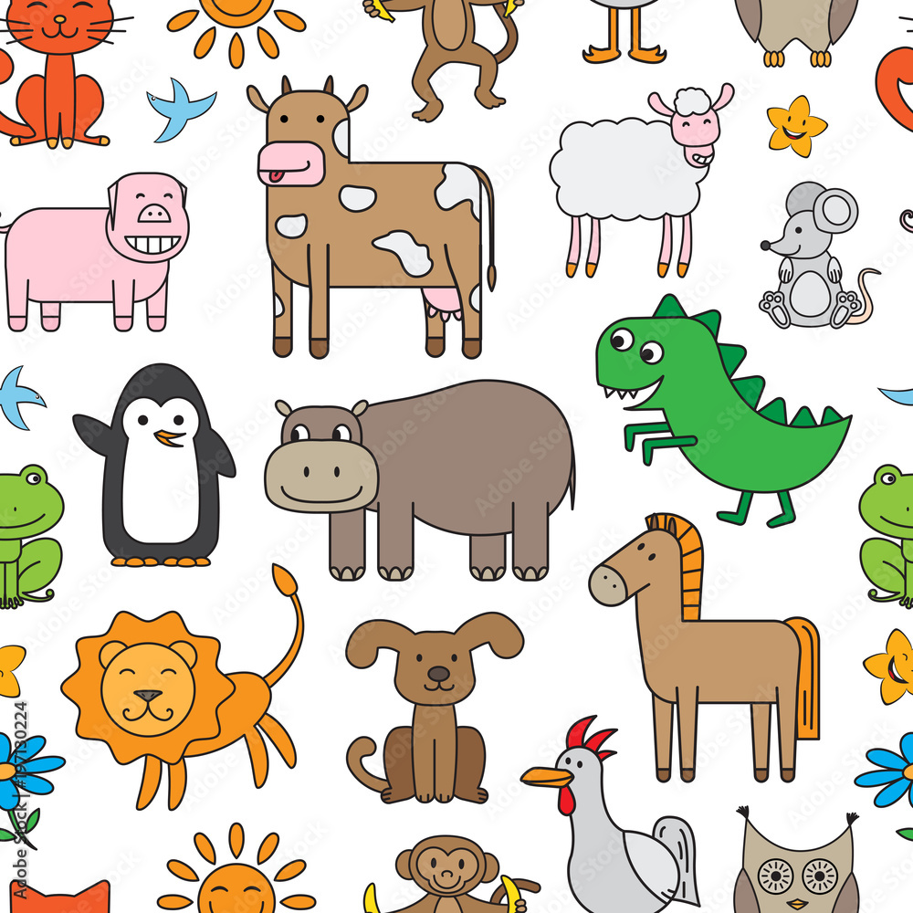 Fototapeta premium Vector Cartoon Animals Pattern