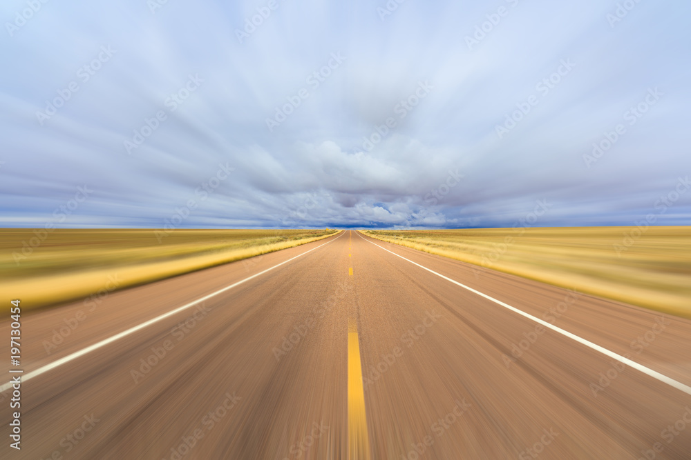 Arizona two lane highway with motion blur
