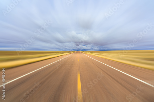 Arizona two lane highway with motion blur