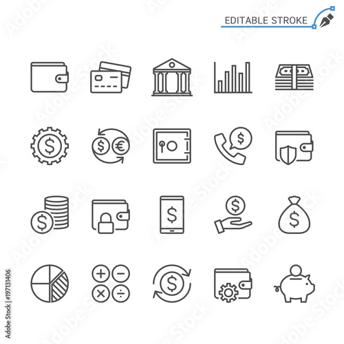 Financial management line icons. Editable stroke. Pixel perfect.