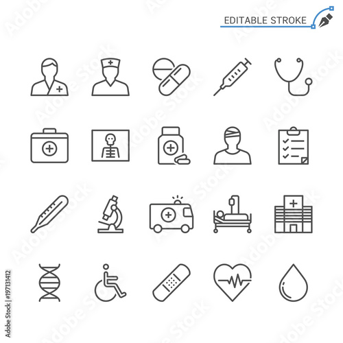Healthcare line icons. Editable stroke. Pixel perfect.