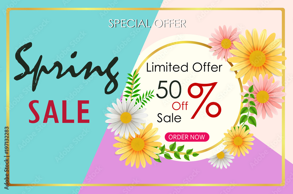 Φωτογραφία Spring sale background banner with beautiful colorful flower