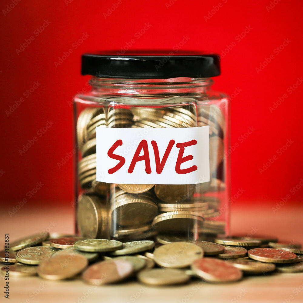Save Money Concept Coins In Glass Jar Save Money Concept Coins In Glass Jar