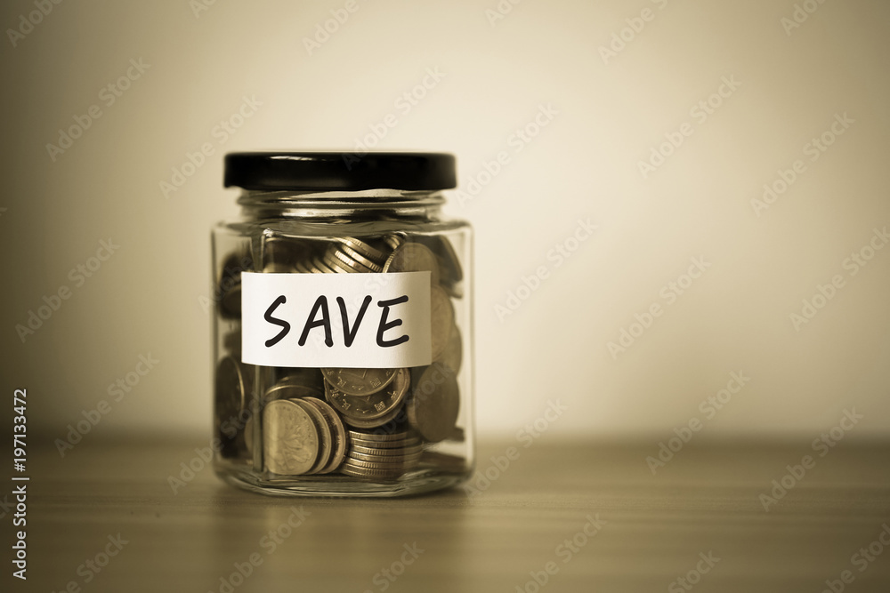 Coins In Glass Jar Save Money Concept Coins In Glass Jar Save Money Concept