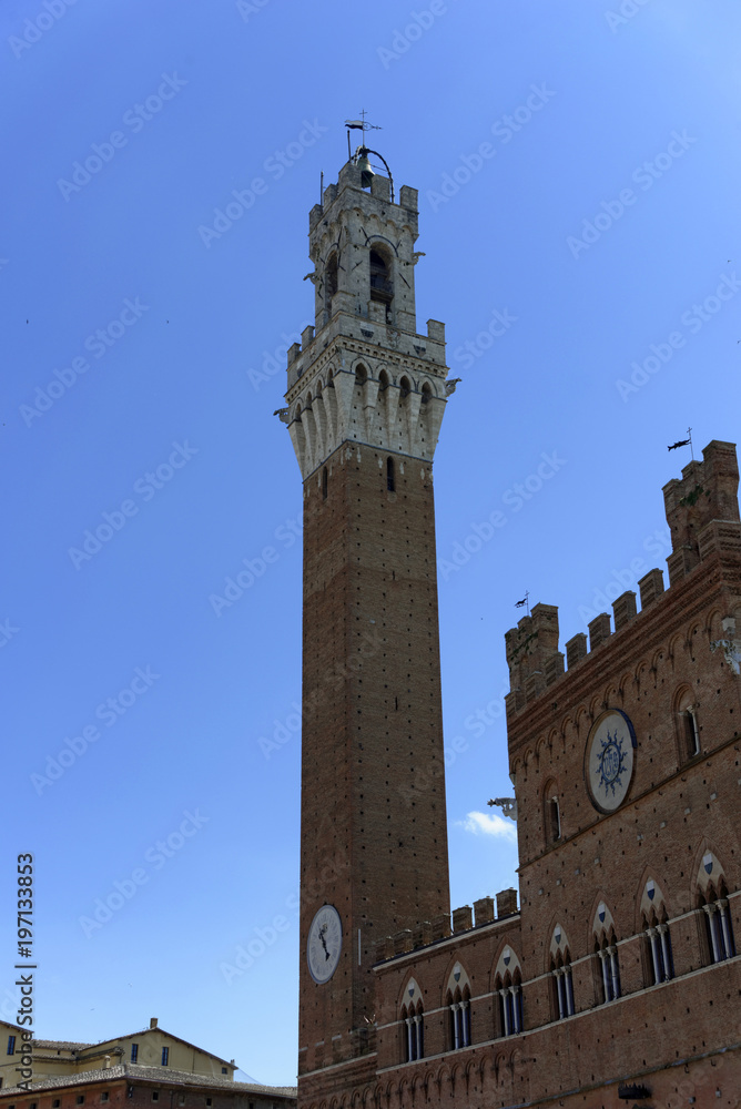Turm Torre del Mangia des Palazzo Pubblico, Piazza del Campo, Altstadt, Siena, Toskana, Italien, Europa