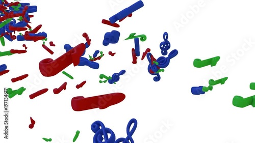 fireworks from fluttering musical notes and treble clefs