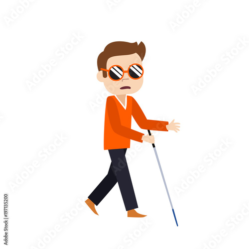 blind man walking with stick