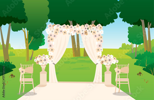 Cool wedding preparation in nature flat illustration