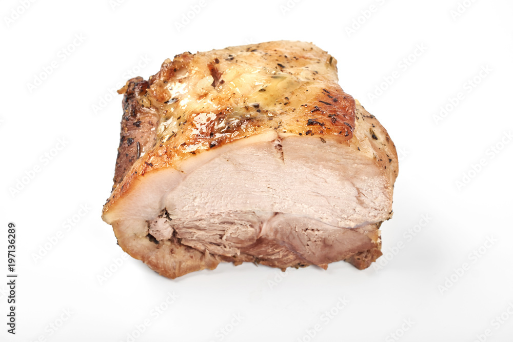 Baked pork roast with white background