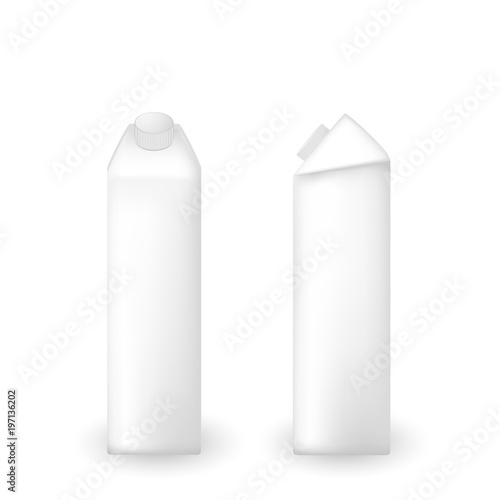 White paper bag for drinks, isolated on white background set. Template for design. Vector illustration.