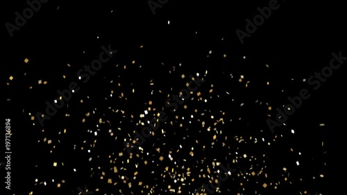 golden confetti explosion black background 3d animation