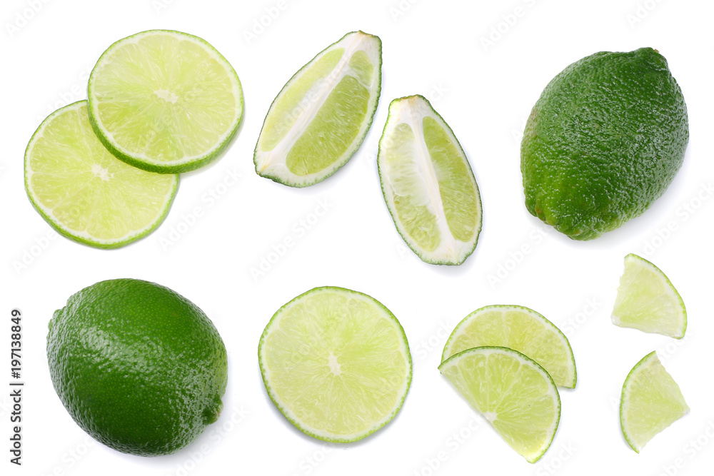 healthy food. sliced lime isolated on white background top view