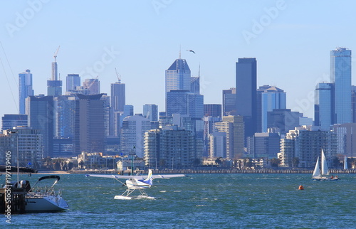 Seaplane Melbourne downtown cityscape Australia