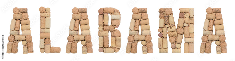 State Alabama of USA made of wine corks Isolated on white background