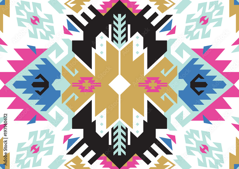Tribal turkish seamless pattern in bohemian style. Ideal for fabric, wrapping paper, greeting and invitation card. Vector illustration