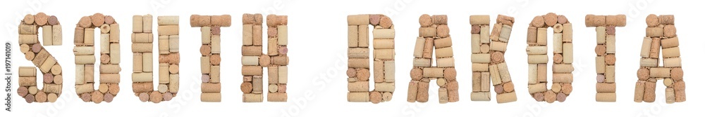 State South Dakota  of USA made of wine corks Isolated on white background