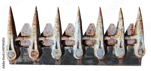Tableau sur toile Dangerous sharp teeth of an old rusty agrotechnical mower
