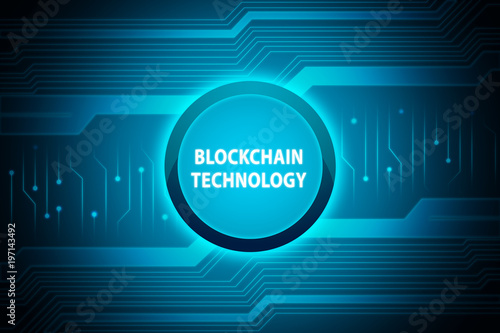 Blockchain technology text on blue button