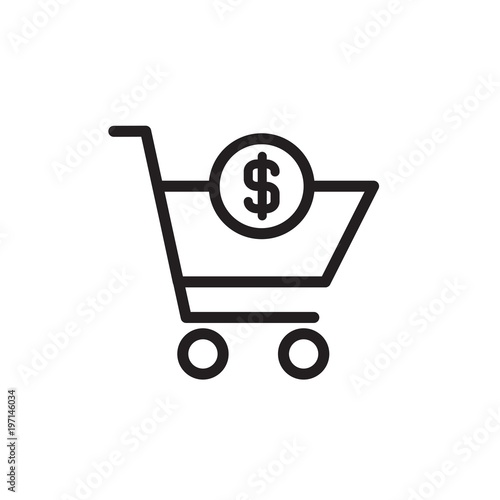 usd shopping cart outlined vector icon. Modern simple isolated sign. Pixel perfect vector illustration for logo, website, mobile app and other designs