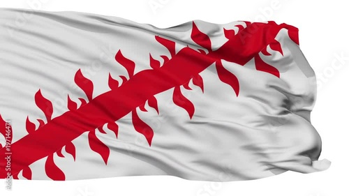 Mouscron flag, city of Belgium, realistic animation isolated on white seamless loop - 10 seconds long (alpha channel is included) photo