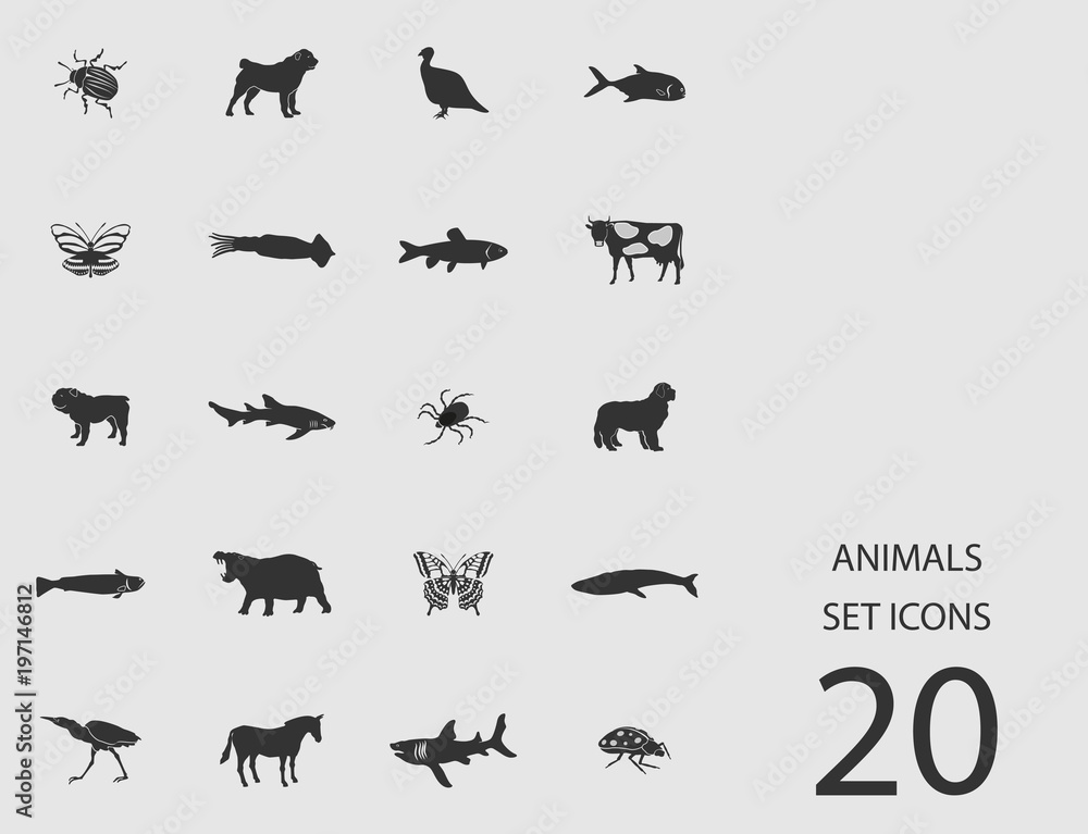 Animals set of flat icons. Vector illustration Animals set of flat icons. Vector illustration