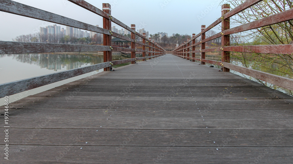 Secluded lake promenade