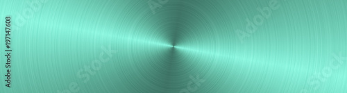 Shiny turquoise brushed metal surface with radial ornament. Texture of metal. Abstract illustration. Panorama photo